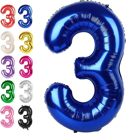 Large 40 Inch Night Blue 3 Number Balloon, 3 13 23 30 33 36 38 Night Blue Birthday Party Decorations, Numbers Three Foil Balloons for Anniversary Party Graduations Celebration Supplies