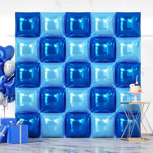 NISOCY 25PCS Deep Blue Square Foil Balloons Wall Backdrop Double Sided Pearl Blue Balloons Arch Kit for Birthday Graduation Baby Shower Wedding Memorial Day Party Decorations