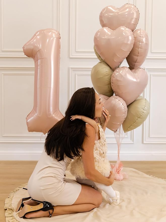 Pink White Heart Balloons,10Pcs Cream Baby Pink Foil Heart Shaped Balloons,18Inch Sand White Helium Balloon for Valentines,Engagement,Birthday,Baby Shower,Wedding Party Decorations