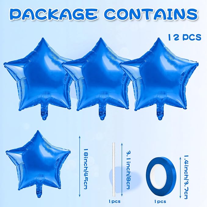 Blue Balloons Star Balloons Christmas Gifts Graduation Foil Balloon Mylar Helium Metallic 12pcs 18 Inch Arch Kit Blue Birthday Decorations Party Decorations Baby Shower Anniversary Wedding Halloween