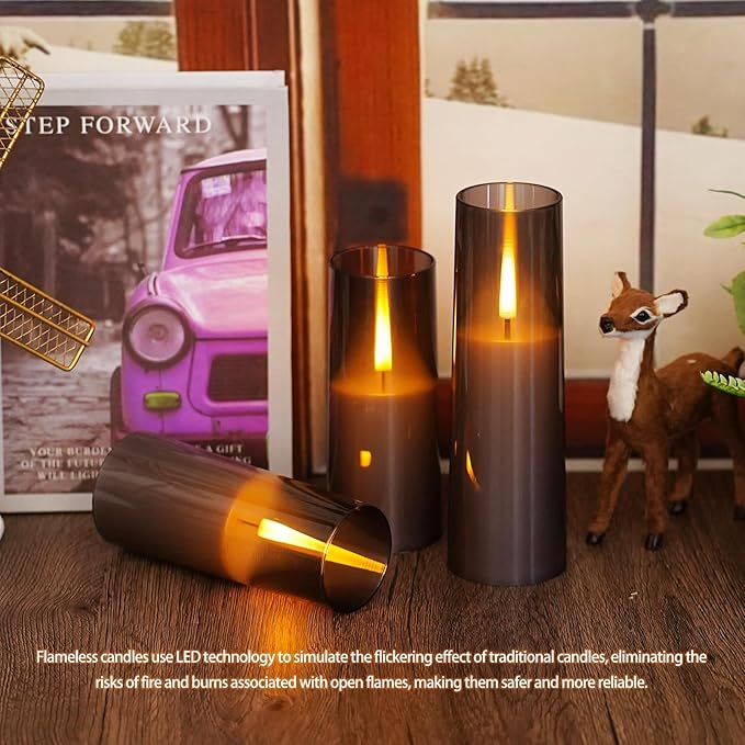 Flickering Flameless Candles 7Pcs Upgraded Realistic Dancing Flame Battery Operated Candles,LED Candles with Remote and Timers,Acrylic Electric Pillar Candles for Festivals Decor(Grey)