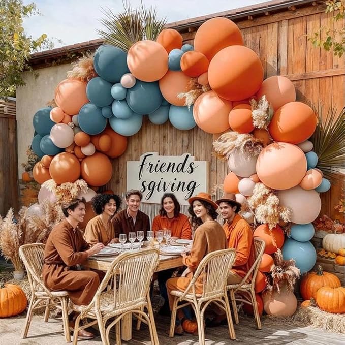 Orange Blue Balloon Arch Kit Double Stuffed Dusty Pastel Blue Burnt Orange Peach Beige Boho Thanksgiving Balloon Garland for Neutral Fall Baby Shower Birthday Bridal Wedding Party Decoration