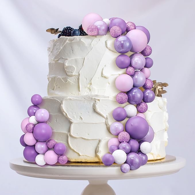 108 Pcs Balls Cake Topper DIY Cupcake Insert Foam Balloons for Cake Baking Wedding Anniversary Birthday Decoration(Assorted Purple,Multi Sizes)