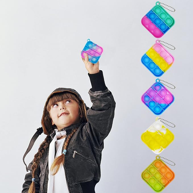 30 Pcs Mini Pop Bubble Fidget Toys, Silicone Keychain Small Pop Bulk for Party Favors, Classroom Prizes, Reliever Hand Toy Goodie Bag Stuffers Halloween Christmas Birthday Gifts for Kids Students