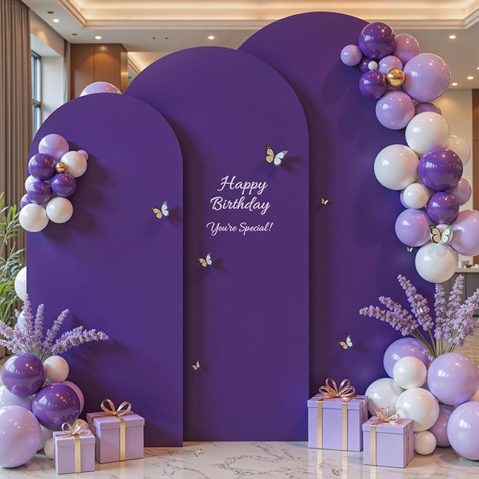 (7.2FT, 6.6FT, 6FT) Wedding Arch Cover Set of 3 Puple Spandex Fitted Arch Cover for Round Top Chiara Backdrop Stand Covers for Birthday Party Banquet Photo Background Decoration