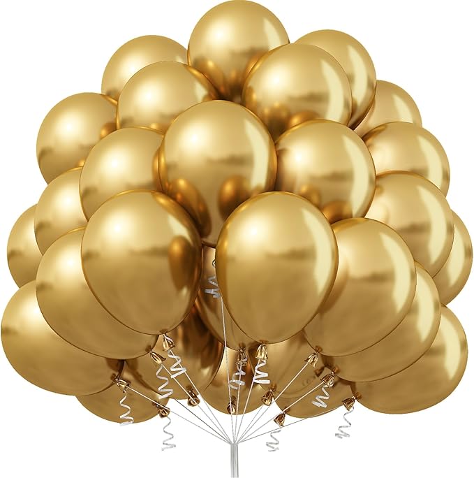 Gold Balloons 12 Inch, 50Pcs Metallic Gold Balloons Chrome Gold Metallic Balloon Golden Shiny Matte Gold Latex Balloons for Birthday Graduation Anniversary Baby Shower Wedding Party Decorations