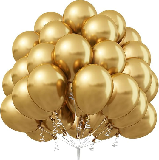 Gold Balloons 12 Inch, 50Pcs Metallic Gold Balloons Chrome Gold Metallic Balloon Golden Shiny Matte Gold Latex Balloons for Birthday Graduation Anniversary Baby Shower Wedding Party Decorations