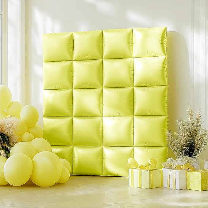 NISOCY 25PCS Yellow Square Foil Balloons Wall Backdrop Double Sided Pastel Yellow Balloons Arch Kit for Birthday Baby Bridal Shower Gender Reveal Easter Wedding Anniversary Party Decorations