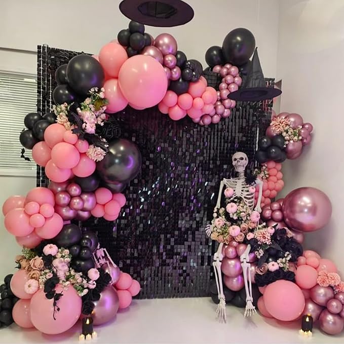 Black Shimmer Wall Backdrop 12 Panels Cover 4 x 3 Ft, Photo Backdrops for Wedding,Anniversary,Birthday,Party Decoration