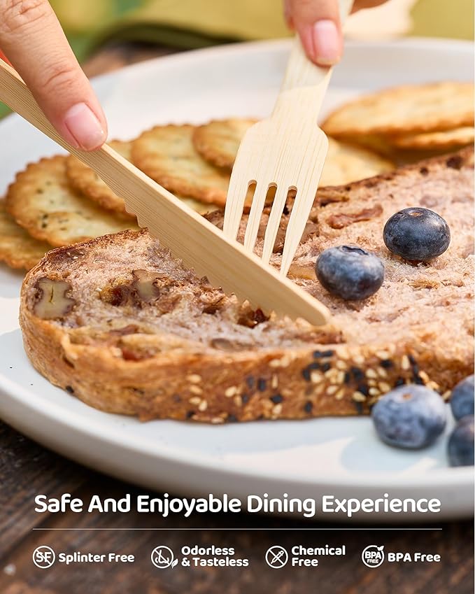 Devot 100% Natural Bamboo Disposable Cutlery Set - 240 Mix (60 Knives, 120 Forks, 60 Spoons) 6.7", Eco Friendly Utensils, Biodegradable, Compostable and Perfect For Weddings, Camping, Party