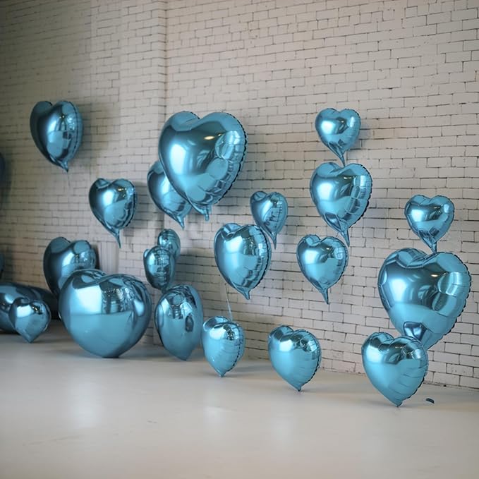 Blue Heart Balloons, 19PCS Light Blue Heart Shape Balloons, 18Inch with 10Inch Helium Foil Balloon Love Balloon for Birthday Baby Shower Wedding Engagement Valentines Party Decorations