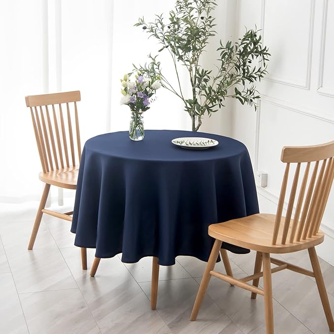 maxmill Round Textured Tablecloth Spill-Proof Wrinkle Free Soft Jacquard Table Cloth for Circular Table Cover, for Dining Room Buffet Banquet Parties Holiday Dinner, 70 Inch Navy Blue