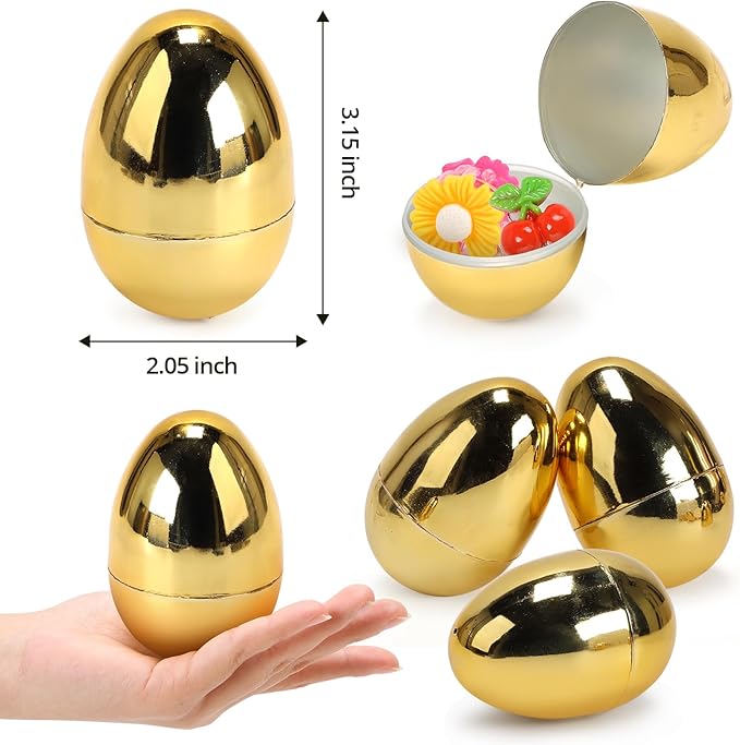 Skirfy 3.15" Easter Eggs, Fillable Goldeb Eggs Empty Eggshells with Hinge for Easter Hunt, Filling Treats, Party Favor, Basket Stuffers, Classroom Prize Supplies, 36PCS