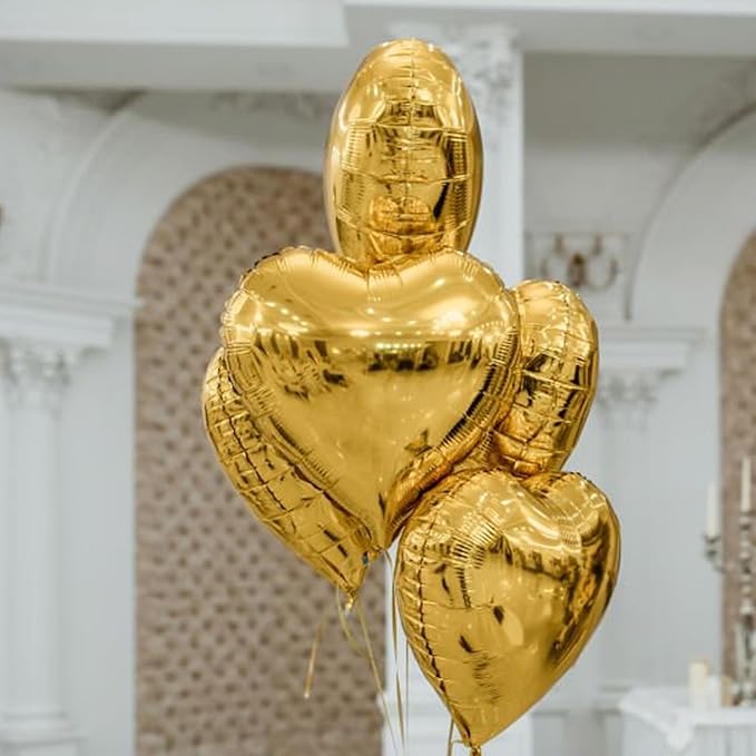 Gold Heart Balloons,12Pcs 18 Inch Metallic Gold Foil Love Heart Shaped Balloons for Birthday Party Wedding Engagement Anniversary Graduation Celebration Baby Shower Valentines Day Decorations