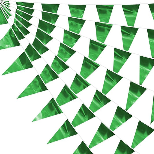 32.8FT Green Glitter Triangle Pennant Banner Flag Metallic Bunting Fabric Garland for Christmas Graduation Safari Birthday Tropical Jungles Wedding Bachelorette Engagement Party Decoration Decor