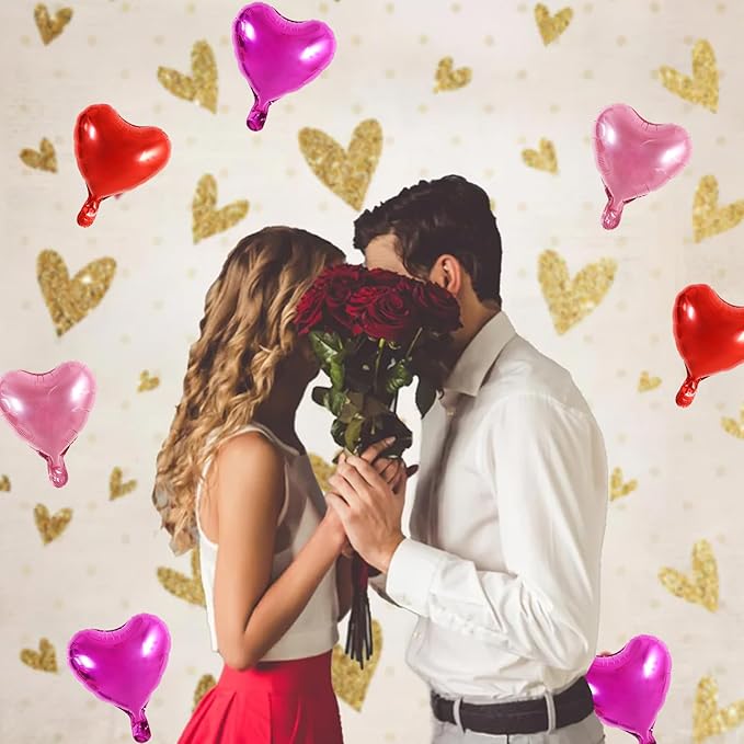 TONIFUL 30Pcs 10 Inch Heart Balloons Valentine’s Day Red Pink Hot Pink Heart Shape Foil Mylar Balloons Decoration for Valentine's Day Wedding Bridal Shower Anniversary Engagement Party Supplies