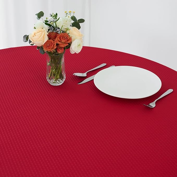 maxmill Round Tablecloth Weaved Texture Design Spill-Proof Wrinkle Free Soft Christmas Table Cloth for Circular Table Cover, for Dining Room Banquet Parties Holiday Dinner, 70 Inch Red