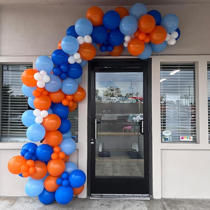 Togvu Orange and Blue Balloon, 12 Inch Orange Blue White Latex Balloons Orange Royal Blue White Balloons with Ribbons for Kids Birthday Baby Shower Space Thema Party Decorations