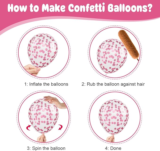 Pink Bow Balloons,12 Inch Hot Pink Rose Dots Bow Foil Balloon and Confetti Balloons with Ribbon,for Girls Birthday Baby Shower Decoration Birthday Wedding