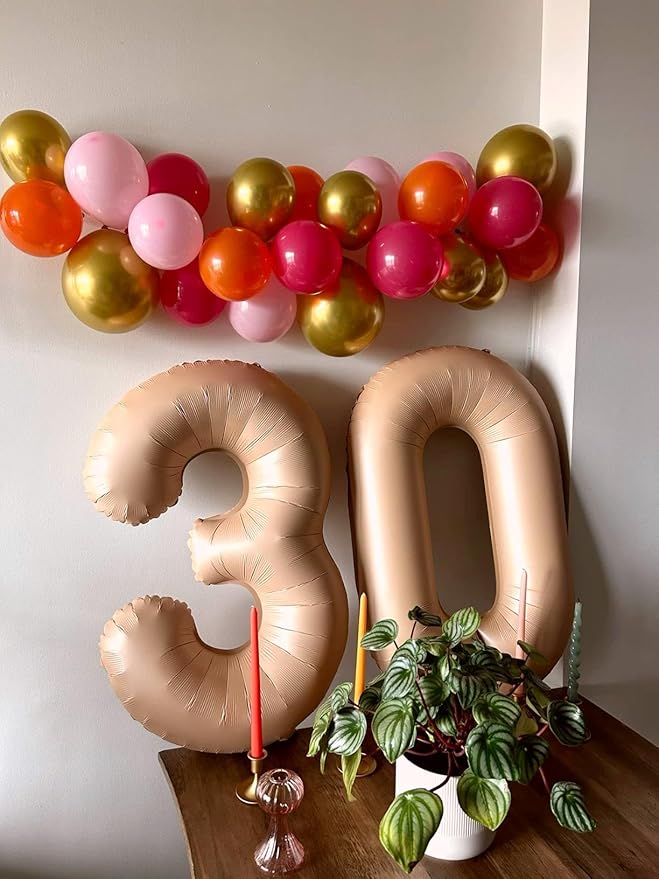 40 Inch Light Brown 3 Large Number Balloon, 3 13 23 30 33 36 Light Brown Birthday Party Decorations, Number Three Foil Balloons for Anniversary Party Graduations Celebration Supplies
