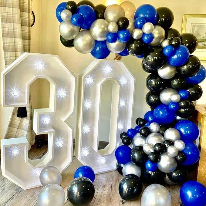 Blue & Black Balloons - 35pcs, Dark Blue, Black & Silver Latex Balloons with Silver Confetti for Boys Birthday, Baby Shower, Wedding & Graduation Parties