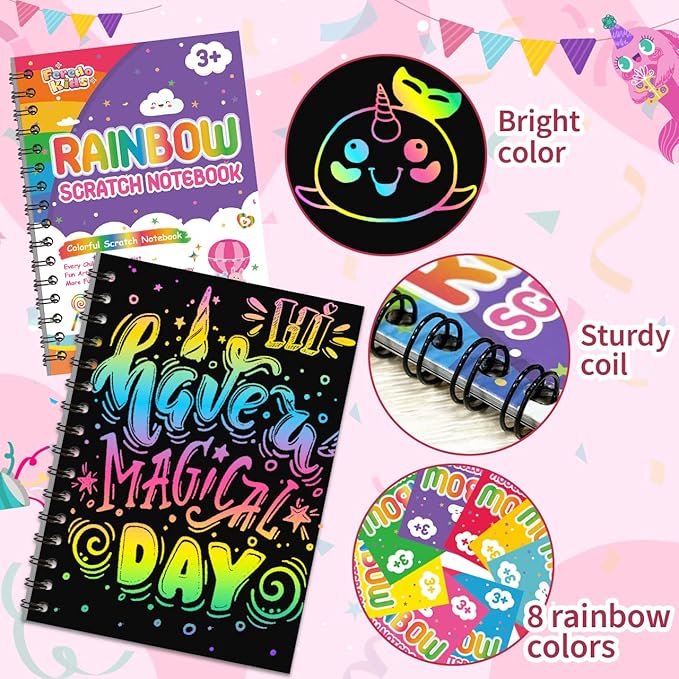 Party Favors for Kids: 36 Pack Rainbow Scratch Art Notebook Back to School Students Classroom Gifts Bulk for Girls Boys Goodie Bags Stuffers, Return Gifts for Birthday Party Favors Bulk