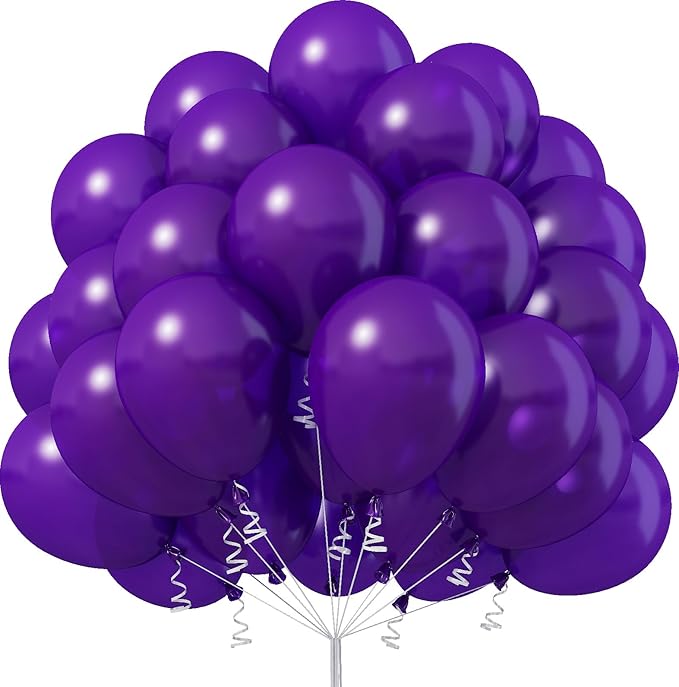 Purple Balloons - 50pcs 12 Inch Dark Purple Latex Balloons for Arch, Birthday, Halloween, Graduation Parties
