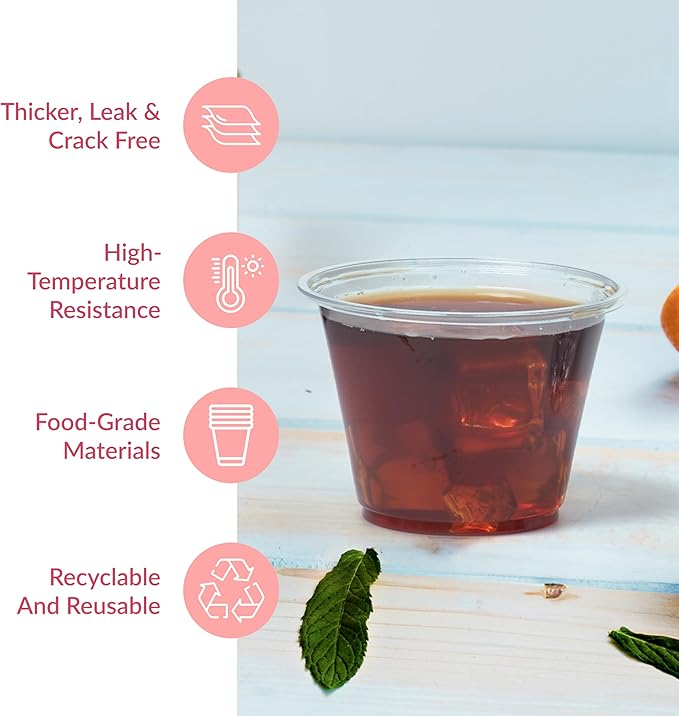 Prestee Clear Plastic Cups – 9oz Disposable PET Water, Wine, and Drink Glasses – Crystal Clear, Durable, Recyclable Party Cups – 100 Count for Holiday, Events, Coffee Shops, Restaurants