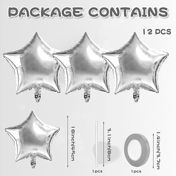 Silver Star Balloons Christmas Gifts Graduation Foil Balloons Mylar Balloon For Helium Metallic 12pcs 18 Inch Silver Birthday Decorations Room Decor Party Decorations Baby Shower Anniversary Wedding