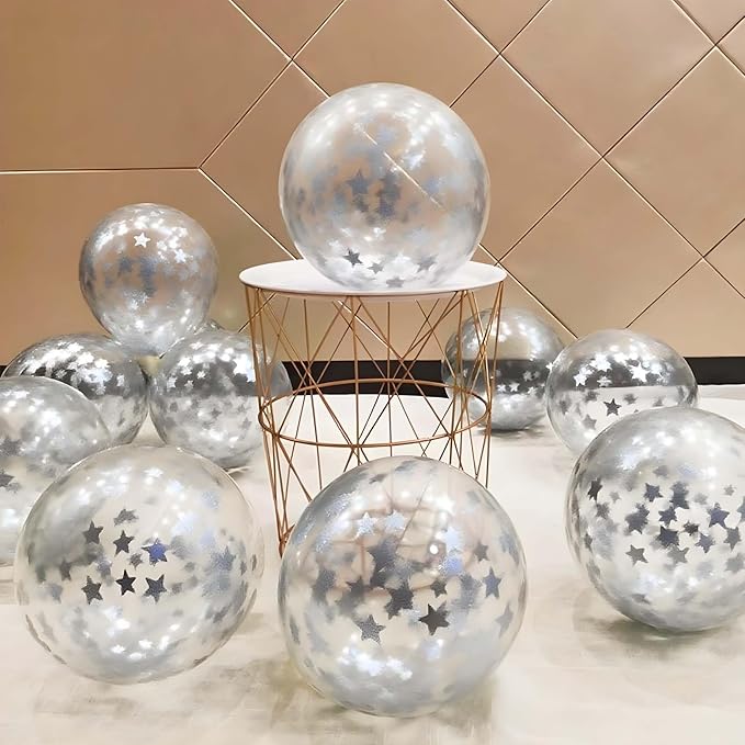 Silver Metallic Foil Star Confetti 0.78inch/2cm 8000PCS Table Confetti for Party Birthday Decoration or Filled Balloons