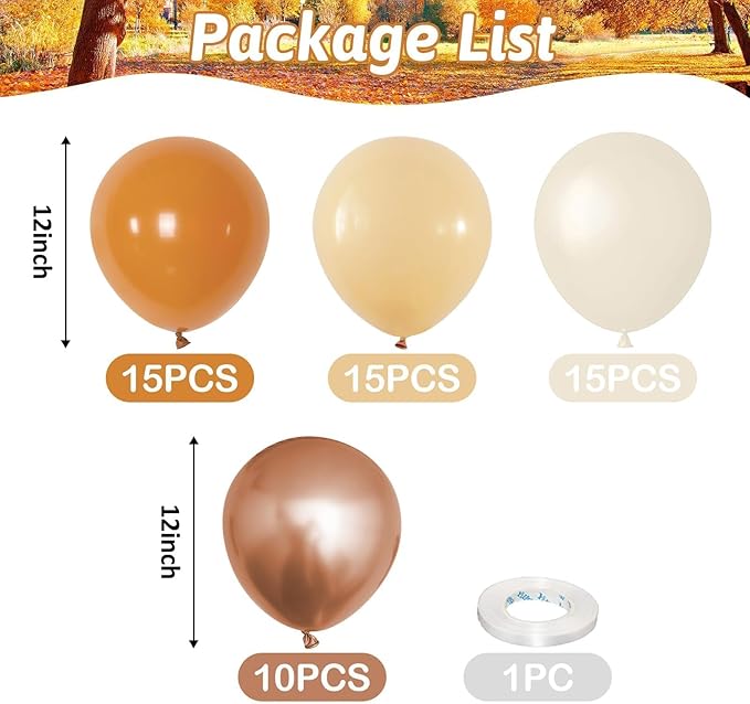 Fall Balloons 55pcs Burnt Orange Gold Balloons 12 Inch, Terracotta Dusty Orange Metallic Copper Sand White Beige Balloon for Thanksgiving Friendsgiving Fall Baby Shower Autumn Party Birthday Decor