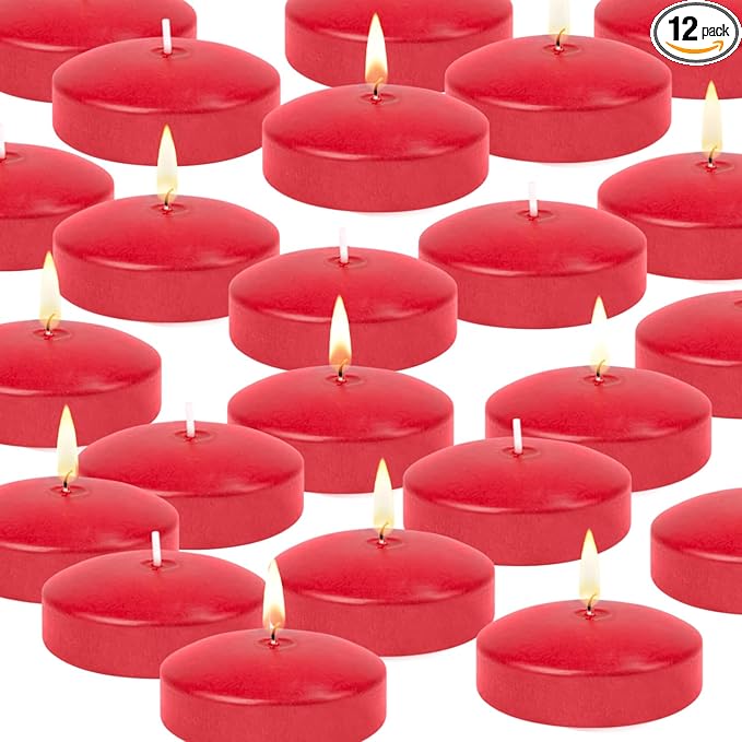 Royal Imports Red Floating Candles 3" - Made in USA Pack of 12 Unscented Dripless Wax Discs - 10 Hour Burn Time - for Centerpieces, Weddings, Events, Home Décor