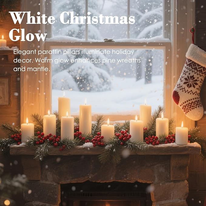 Set of 20 Pillar Candles, Unscented White Wax Pillar Candle with 30 Hours Burn Time, 2x4 Inch, Elegant Decorative White Candles for Weddings, Centerpiece, Home Decor