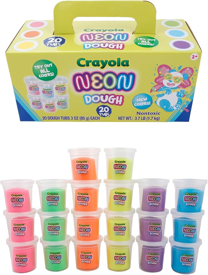 Crayola Neon Dough 20-Pack, 3oz Each - Halloween Party Favors, Classroom Party Favors, Halloween Toys; Non-Toxic, Allergen-Friendly Special Effects Dough with Easy-Carry Handle