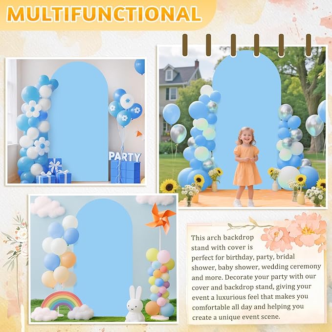 Arch Backdrop Stand and Cover Set Wedding Arch Backdrop Metal Arch Stand and Cover Set 7.2ft Arch Covers Baby Blue Backdrops Stand with Covers Gold Arch Stands for Birthday Party Decor