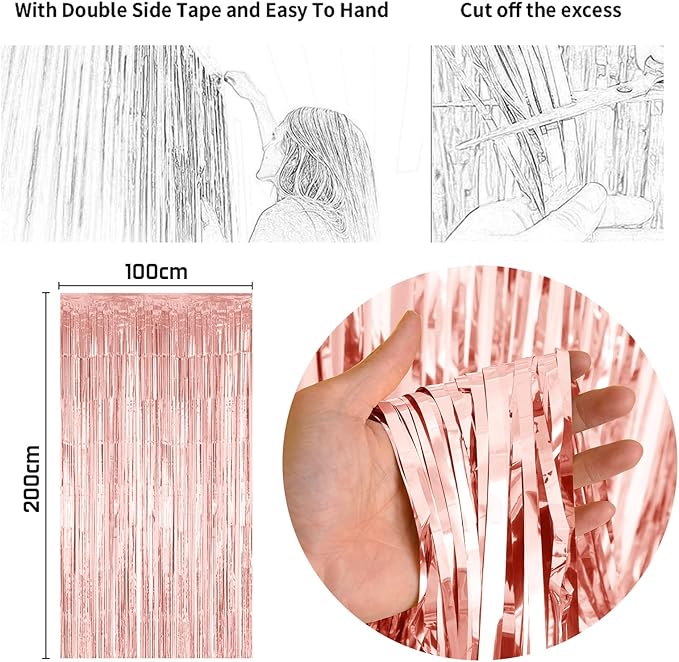 Rose Gold Birthday Decorations - Black & Rose Gold Balloons, Happy Birthday Banner, Sash, Cake Topper, Fringe Curtain & Foil Balloons for Girls' Party Supplies