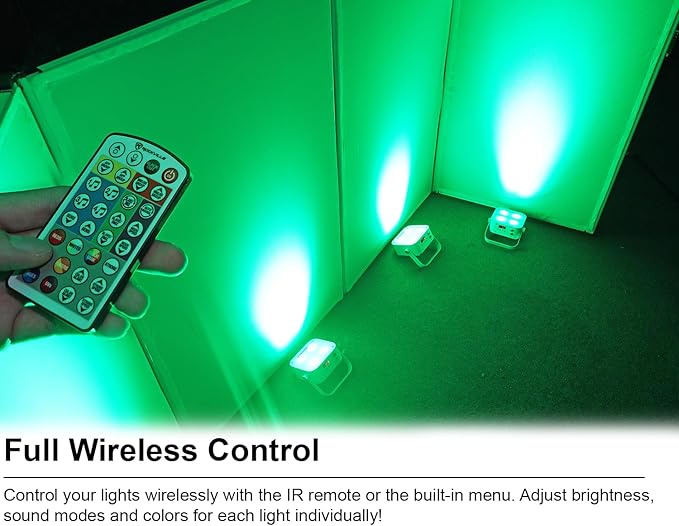 Rockville Mini IR4 White LED Wash Light, RGBWA+UV, Compact, App Control, LCD, Wireless DMX, Remote, Rechargeable, Perfect for DJ & Event Lighting