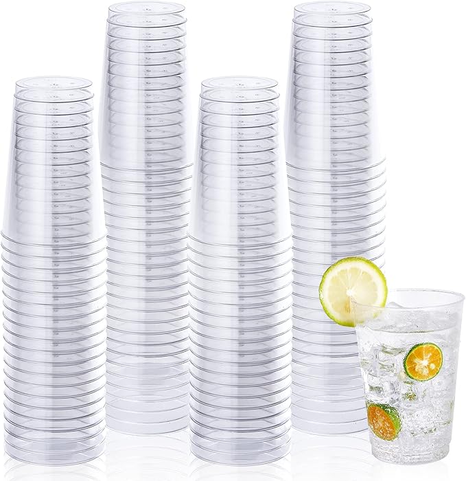 Vplus 150 Pack 12 OZ Reusable Clear Plastic Cups, Disposable Heavy Duty Plastic Cups for Party, Christmas, Wedding, Thanksgiving, Halloween