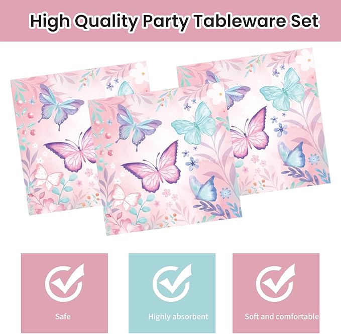 40Pcs Butterfly Plates and Napkins Party Supplies, Disposable Butterfly Birthday Party Paper Plates Napkins Tableware Set for Girl Butterfly Baby Shower Birthday Decorations (Butterfly)