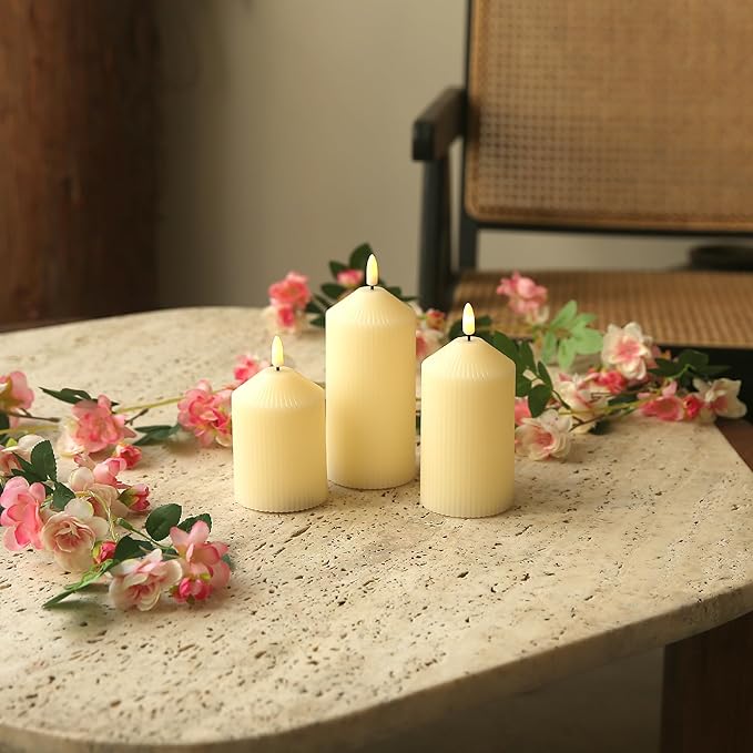 Flameless Candles with Remote, 3 Pack Battery Operated Candles Real Wax LED Fake Pillar Candles with Timer Flickering Battery Candle for Wedding Home Party, Ivory