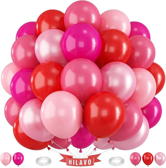 Red Pink Balloons 60 Pcs 12 Inch Fuchsia Hot Pink Rose Red Balloon Neon Pink Magenta Strawberry Berry Helium Balloons for Girls Princess Wedding Valentine Baby Shower Birthday Party Decorations