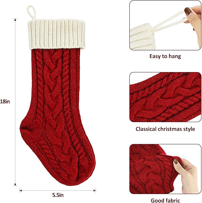 2 Pack 18" Personalized Christmas Stockings, 18inch Large Cable Knitted Xmas Hanging Stocking Decorations for Holiday Christmas Party Family Decor (Lvory/Burgundy)