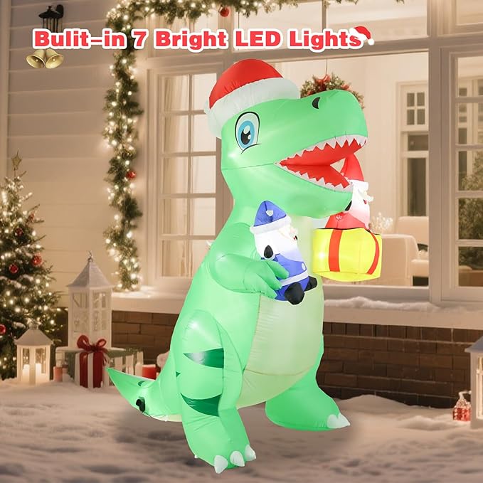 Taman 8 FT Christmas Inflatable Decorations, Large Dinosaur with Santa Claus Propeller Built-in Bright LED Light Blow Up for Yard, Garden,Lawn Outdoor Holiday Yard Decorations