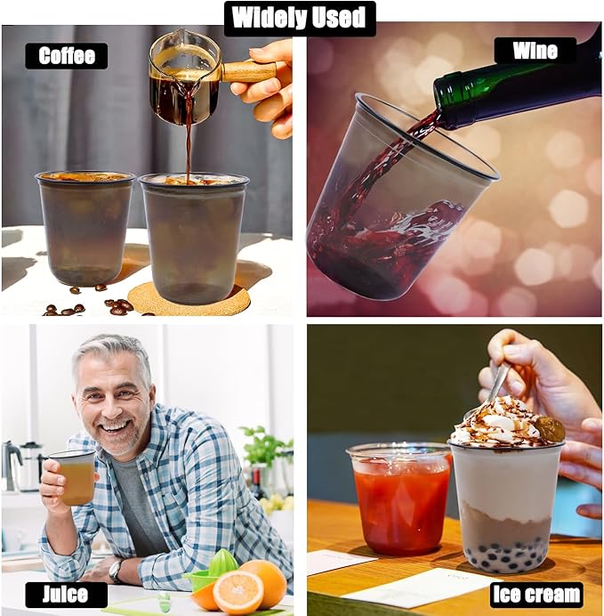 100 Pcs Disposable Stemless Glasses 12oz Plastic Cups PET Disposable Drinking Cups Cold Party Plastic Wine Glasses Classic Cup for Birthday Wedding Cocktail Halloween Christmas Party Supplies (Black)