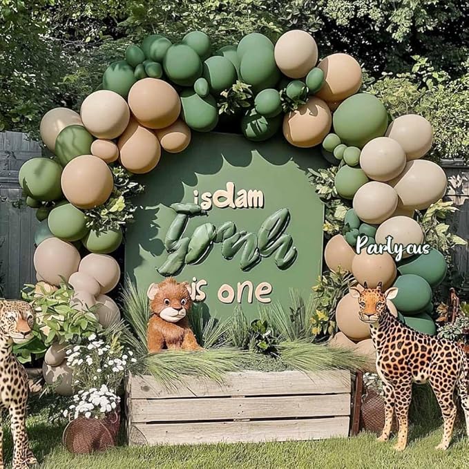 Sage Green Brown Balloon Arch Kit Double Stuffed Dusty Olive Green Tan White Sand Apricot Latex Balloon Garland for Neutral Baby Shower Safari Dinosaur Birthday Fall Party Decoration