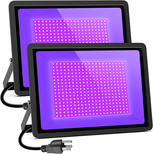 Black Lights 600W LED Flood Light with Plug(6ft Cable), IP66 Waterproof Black Lights for Party, Stage Lighting, Aquarium, Body Painting, Halloween, Neon Glow in The Dark (2 Pack)