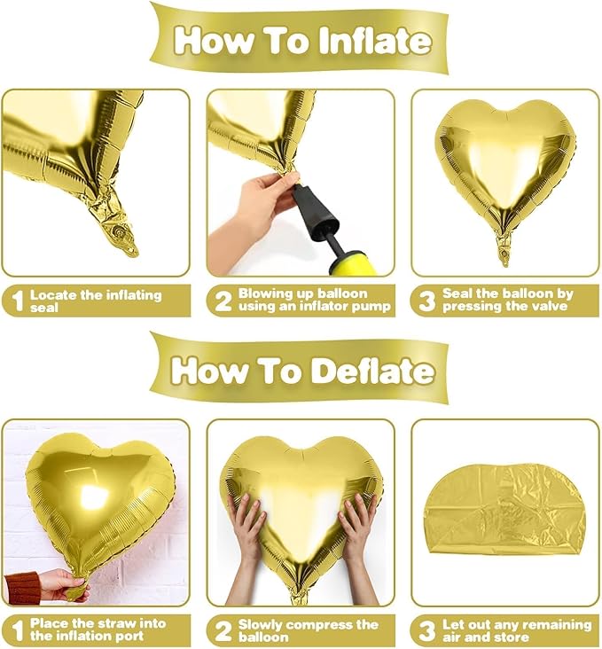 Gold Heart Balloons,12Pcs 18 Inch Metallic Gold Foil Love Heart Shaped Balloons for Birthday Party Wedding Engagement Anniversary Graduation Celebration Baby Shower Valentines Day Decorations