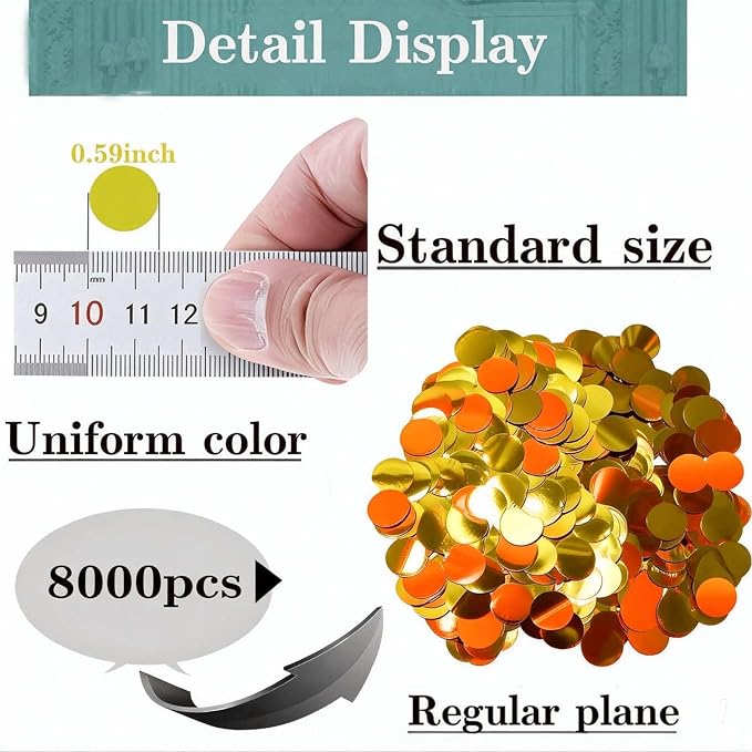 Orange and Gold Circular Foil Confetti Decorations: Party Table Metallic Confetti for Balloon Filling, Wedding, Graduation Party Decorations, 100g per Pack