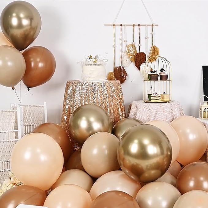 Brown Gold Balloons, 12 inch Double Stuffed Brown Gold and Cream Beige Balloons for Neutral Baby Shower Boho Wedding Birthday Party Decorations