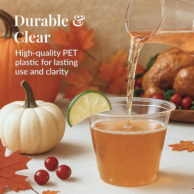 Prestee 50 Pack Plastic Cups - 9 oz Clear Disposable Cups for Cold Beverages, Cocktails, and Desserts - Durable Little Small Cup for Wine, Smoothies, Parties, Events, Catering, and Everyday Gatherings